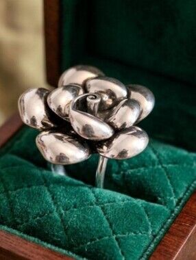 ✨Vintage 925 Sterling Silver Flower Cocktail Ring Heavy 13g Chunky Estate